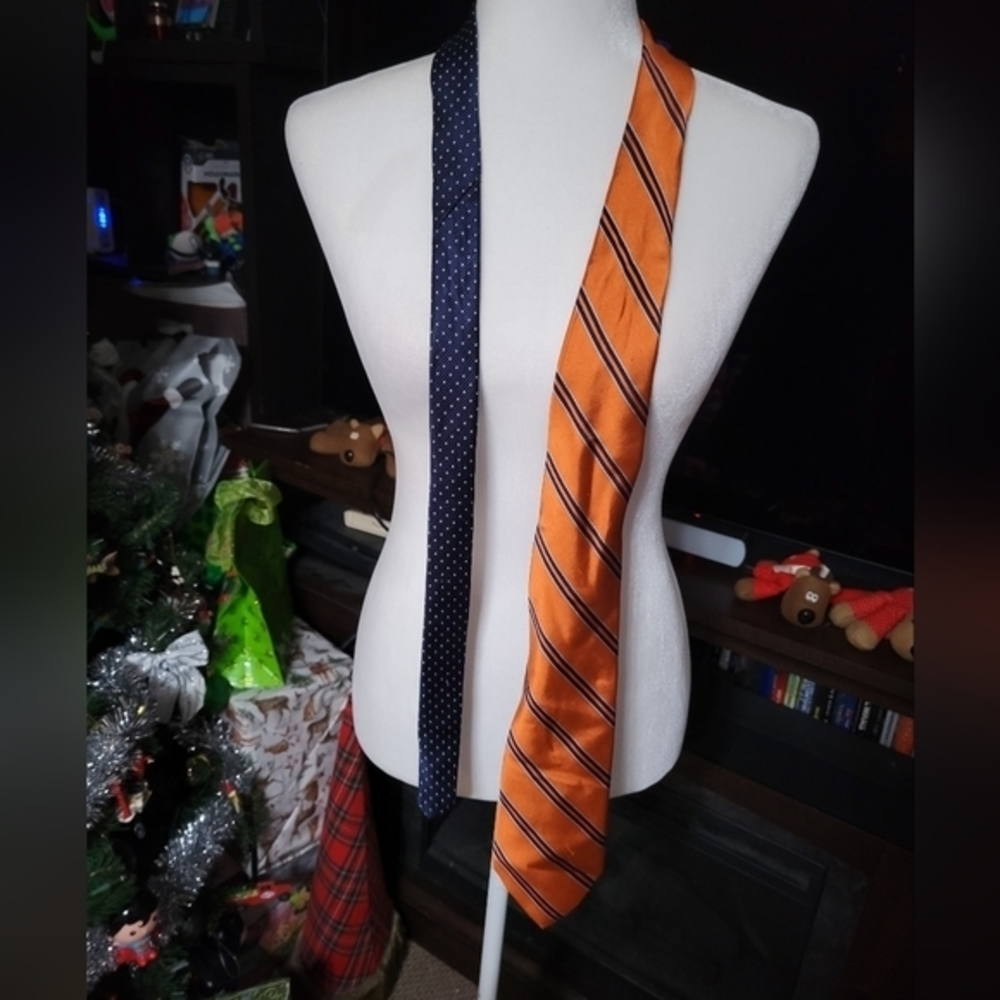 Tommy Hilfiger‎ silk tie orange stripes & blue dots